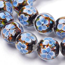Handmade Inner Flower Lampwork Beads Strands, Round, Light Steel Blue, 14mm, Hole: 2mm, 25pcs/strand, 12.99 inch(LAMP-L072-F03)