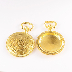 Flat Round Alloy Pendant Cabochon Settings, Golden, Tray: 32mm, 64x45x7mm, Hole: 8x15mm(PALLOY-J414B-G)