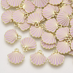 Alloy Enamel Charms, Light Gold, Scallop Shell Shape, Plum, 13x13x2mm, Hole: 1.5mm(X-ENAM-N051-08C)