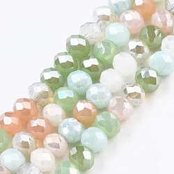 Glass Beads Strands, AB Color Plated, Faceted, Rondelle, Light Green, 3.5x3mm, Hole: 0.8mm, about 132~140pcs/strand, 14.80 inch~15.16 inch(37.6cm~38.5cm)(X-GLAA-T006-16G)