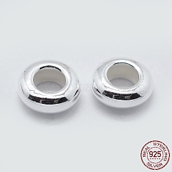 925 Sterling Silver Spacer Beads, Rondelle, Silver, 7x2.5mm, Hole: 3.5mm(STER-L063-10C-S)