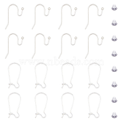 16Pcs 2 Styles 925 Sterling Silver Hoop Earrings & Earring Hooks, with 20Pcs Plastic Ear Nuts, Silver, 19~21x9.5~11.5mm, Pin: 0.7mm, 8Pcs/style(STER-DC0001-11)
