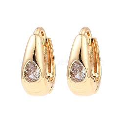 Brass Micro Pave Cubic Zirconia Hoop Earring, Ring, Light Gold, 12x5mm(EJEW-D078-34B-KCG)