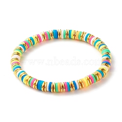 Handmade Polymer Clay Heishi Beads Stretch Bracelet, Surfering Bracelet with Synthetic Hematite Beads for Girl Women, Colorful, Inner Diameter: 2-1/4 inch(5.6cm)(BJEW-JB07310)