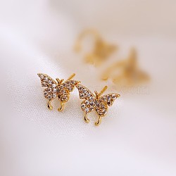 Butterfly Brass Micro Pave Clear Cubic Zirconia Cuff Earrings, Golden, 12x9mm(WGE0DF4-01)