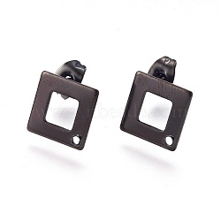 304 Stainless Steel Stud Earring Findings, Square/Rhombus, Electrophoresis Black, 13.5x13.5x0.8mm, Hole: 1mm, Pin: 0.7mm(STAS-O119-13B)