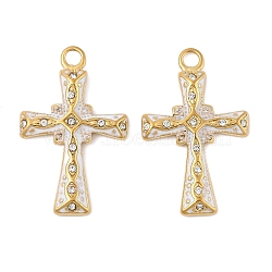 304 Stainless Steel Enamel Pendants, with Rhinestone, Cross Charms, PVD Vacuum Plating, Real 18K Gold Plated, 32x20x3mm, Hole: 3mm(STAS-P380-61G)