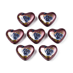 Spray Painted Opaque Acrylic Beads, Heart with Flower, Coconut Brown, 16x19x8mm, Hole: 2mm(SACR-S305-28-B01)