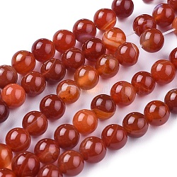 Natural Striped Agate/Banded Agate Beads Strands, Dyed & Heated, Round, Red, 8mm, Hole: 1.4mm, about 50pcs/strand, 15.75 inch(40cm)(G-I261-C03-8mm)