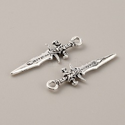 Tibetan Style Alloy Pendants, Sword Shape, Antique Silver, 30.5x9x3mm, Hole: 1.8mm(FIND-WH0034-17AS)