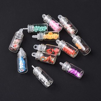 Handmade Polymer Clay Nail Art Decoration Accessories, with Glass Wishing Bottle and CCB Plastic Bottle Stopper, Mixed Shapes, Mixed Color, 3~13x3~7x0.2~1.5mm