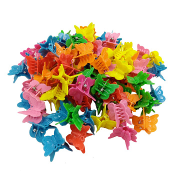 Kids Hair Accessories, Plastic Claw Hair Clips, Butterfly, Mixed Color, 18x18mm, about 100pcs/bag