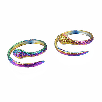 Snake Wrap Cuff Rings, Textured Open Rings, Rainbow Color 304 Stainless Steel Rings for Women, US Size 7 1/4(17.5mm)