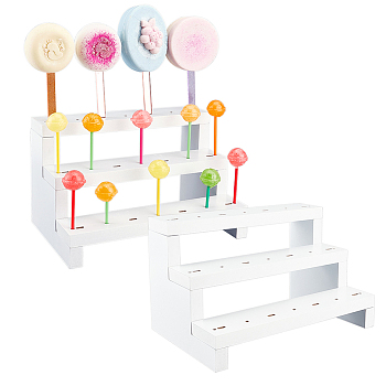 3-Tier Natural Wood Lollipop Display Risers, Rectangle Cake Pop Display Holder for Baby Showers, Birthday Party, White, Finish Product: 12.5x23x14cm