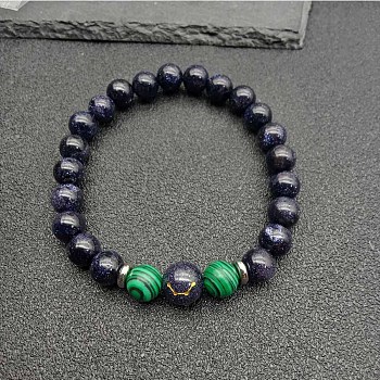 Scorpio Round Synthetic Blue Goldstone & Natural Agate Dyed Stretch Bracelets for Women Men