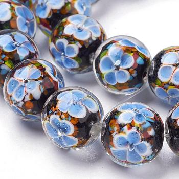 Handmade Inner Flower Lampwork Beads Strands, Round, Light Steel Blue, 14mm, Hole: 2mm, 25pcs/strand, 12.99 inch