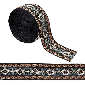 Ethnic style Embroidery Polyester Ribbons, Jacquard Ribbon, Garment Accessories, Sienna, Rhombus Pattern, 1-1/2 inch(38mm), 5 yards/bag