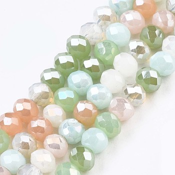 Glass Beads Strands, AB Color Plated, Faceted, Rondelle, Light Green, 3.5x3mm, Hole: 0.8mm, about 132~140pcs/strand, 14.80 inch~15.16 inch(37.6cm~38.5cm)