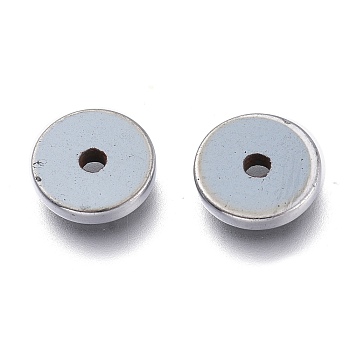 Electroplated Non-magnetic Synthetic Hematite Beads, Flat Round/Disc, with a Defective Bead, Platinum Plated, 6x1mm, Hole: 1mm, 20pcs/bag