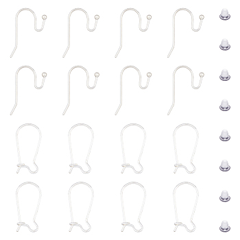 16Pcs 2 Styles 925 Sterling Silver Hoop Earrings & Earring Hooks, with 20Pcs Plastic Ear Nuts, Silver, 19~21x9.5~11.5mm, Pin: 0.7mm, 8Pcs/style