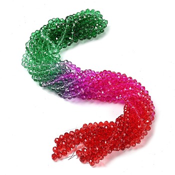 Transparent Painted Glass Beads Strands, Faceted, Rondelle, Colorful, 8x6.5mm, Hole: 1mm, about 63pcs/strand, 16.14''(41cm)