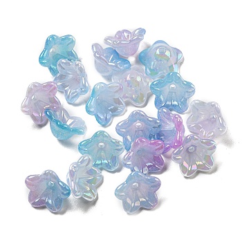 Iridescent Acrylic Bead Caps, AB Color Plated, 5-Petal Flower, Light Sky Blue, 12.5x12.5x6.5mm, Hole: 1.5mm