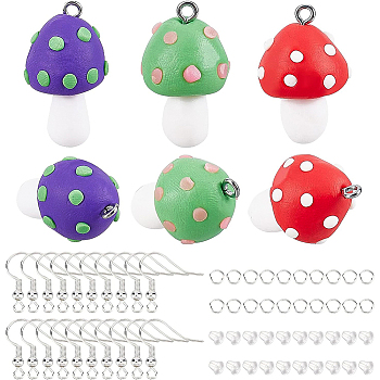 CHGCRAFT DIY Mushroom Dangle Earring Making Kits, Including Polymer Clay Pendants, Brass Earring Hooks, Mixed Color, 66Pcs/box