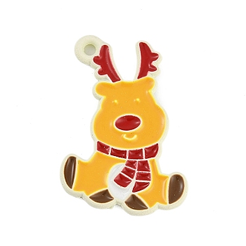 Christmas Theme Spray Painted Alloy Enamel Pendants, Reindeer, 25.5x18x1.5mm, Hole: 1.8mm