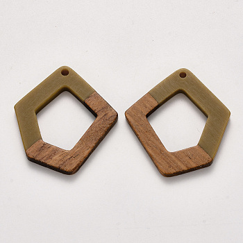 Resin & Walnut Wood Pendants, Waxed, Polygon, Dark Goldenrod, 35.5x32.5x3~4mm, Hole: 2mm