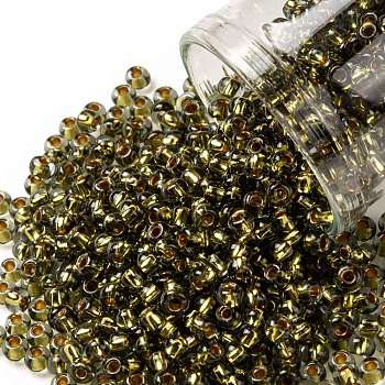 TOHO Round Seed Beads, Japanese Seed Beads, (758) Gold Lined Black Diamond, 8/0, 3mm, Hole: 1mm, about 10000pcs/pound
