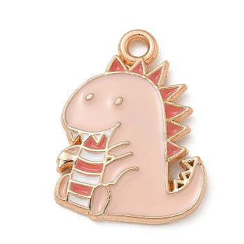 Alloy Enamel Pendants, Light Gold, Cadmium Free & Lead Free, Dinosaur Charm, Pink, 21x15.5x2mm, Hole: 1.8mm