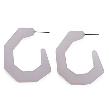 Large C-shape Stud Earrings for Girl Women, Open Hoop Earrings, Cellulose Acetate Half Hoop Earrings, Light Grey, 42.5x4mm, Pin: 0.7mm