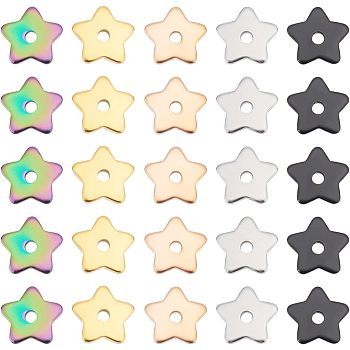 Unicraftale 60Pcs 5 Colors 304 Stainless Steel Beads, Star, Mixed Color, 8x8x1mm, Hole: 1.5mm, 12pcs/color