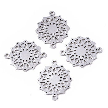 201 Stainless Steel Links connectors, Laser Cut, Flower, Stainless Steel Color, 19x15.5x1mm, Hole: 1.4mm