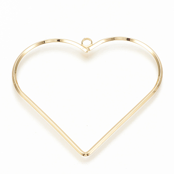 Brass Pendants, Heart, Nickel Free, Real 18K Gold Plated, 49x52.5x1.5mm, Hole: 2.5mm