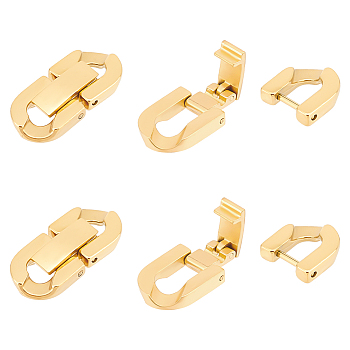 4Pcs 304 Stainless Steel Fold Over Clasps, Oval, Golden, 19x9x3mm, Hole: 2x3.5mm
