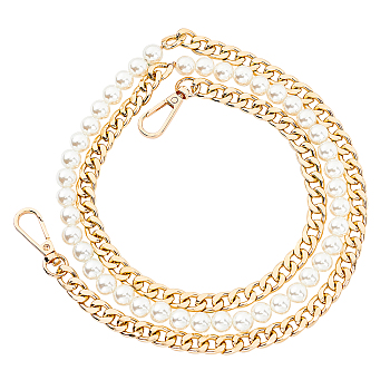 Aluminium Bag Strap, with Alloy Clasps and Plastic Pearl Beads, for Bag Straps Replacement Accessories, Golden, 116cm, bead: 10mm