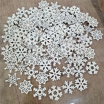 Unfinished Wood Pendant Decorations, for Christmas Ornaments, Snowflake Cutouts, White, 2.5cm, 50pcs/bag