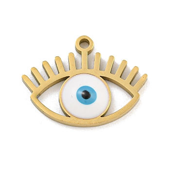 316 Surgical Stainless Steel Enamel Pendants, Evil Eye Charm, Golden, White, 13.5x18x3mm, Hole: 1.4mm