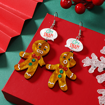 Festive Christmas Acrylic Dangle Earrings for Holiday Season Celebration, Platinum, Left and Right, Dark Orange