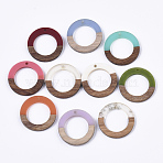 Resin & Walnut Wood Pendants, Waxed, Ring, Mixed Color, 28x3mm, Hole: 1.5mm(RESI-S358-04)