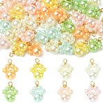 40Pcs 8 Style ABS Plastic Imitation Pearl Pendants, Paw Print, with Light Golden Copper Wire, Mixed Color, 16mm, Hole: 1.6mm, 5pcs/style(PALLOY-CJ00177)