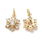 Rack Plating Brass Micro Pave Cubic Zirconia Pendants, Long-Lasting Plated, Cadmium Free & Lead Free, with Jump Ring, Snowflake Charm, Real 14K Gold Plated, 15.5x11x4mm, Hole: 4mm(X-KK-E081-16G)
