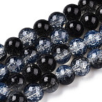 Transparent Crackle Baking Paint Glass Beads, Imitation Opalite, Round, Black, 6x5mm, Hole: 1.2mm(X1-DGLA-T003-01B-01)