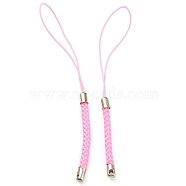 Polyester Cord Mobile Straps, with Platinum Plated Iron Findings, Pearl Pink, 8~9cm(FIND-G063-02P-10)