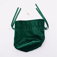 Velvet Jewelry Bags with Drawstring & Plastic Imitation Pearl, Velvet Cloth Gift Pouches, Dark Green, 13.2x14x0.4cm(TP-CJC0001-03B)