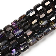 Electroplate Glass Beads Strands, Faceted Barrel, Black, 9x7.5mm, Hole: 1.3mm, about 60pcs/strand, 21.46''(54.5cm)(GLAA-G112-07D)