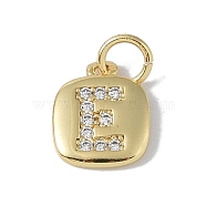 Rack Plating Brass Micro Pave CLear Cubic Zirconia Charms, with Jump Rings, Cadmium Free & Lead Free, Long-Lasting Plated, Real 18K Gold Plated, Letter E, 11.5x9x1.5mm, Hole: 2.8mm(KK-E110-14G-E)