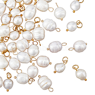 40Pcs 2 Styles Natural Cultured Freshwater Pearl Pendants, with Metal Loops, Rice Charm, Golden, 13.5~17x7~9x5~9mm, Hole: 3~3.6mm, 20pcs/style(PEAR-HY0001-02)