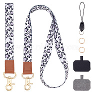 Leopard Print Pattern Adjustable Mobile Phone Lanyard, Cute Polyester Shoulder Neck Strap, Wrist Strap and 2 Phone Tether Pad, Key Rings and Detachable Mobile Phone Strap, White, 512x20x1mm(AJEW-WH0324-38A)